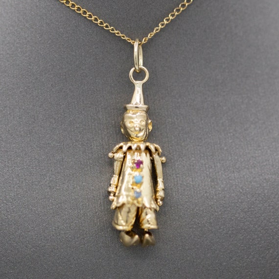 Fully Articulated Jolly Clown Pendant Charm in 14k