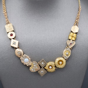 Antique Victorian Slide Charm Necklace in 14k Yellow Gold