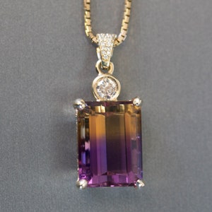 29.41ctw Emerald Cut Ametrine and Diamond 14k Yellow Gold Necklace