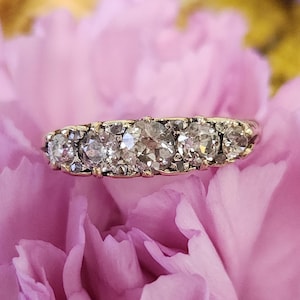Antique Victorian Old European Cut Diamond Five Stone Band Ring in 18k Yellow Gold