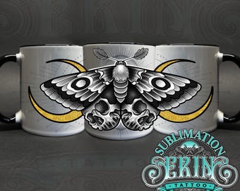 DEATH MOTH 11oz Sublimation Mug tattoo design. Custom Sublimation mug art. Digital file only