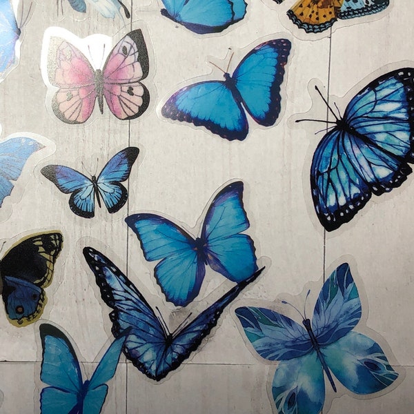 Blue Butterfly Stickers - 20pc pack of Blue Toned Fussy Cut PET Stickers for Scrapbooking,  or Junk Journals (Australia Seller)