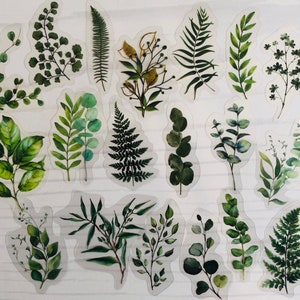 Green Leaves Clear Stickers: Botanical Junk Journal Embellishments