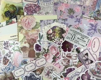 100 pc Cottagecore Junk Journal Kit with Stickers and Small Papers. Vintage Ladies - Stickers and Vintage Background Papers for Scrapbooking