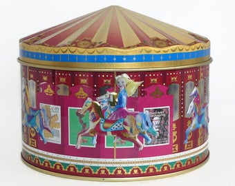 Vintage Toffee Tin Box - Vintage Carousel Tin - Great for Vintage Nursery Decor, Australia Seller
