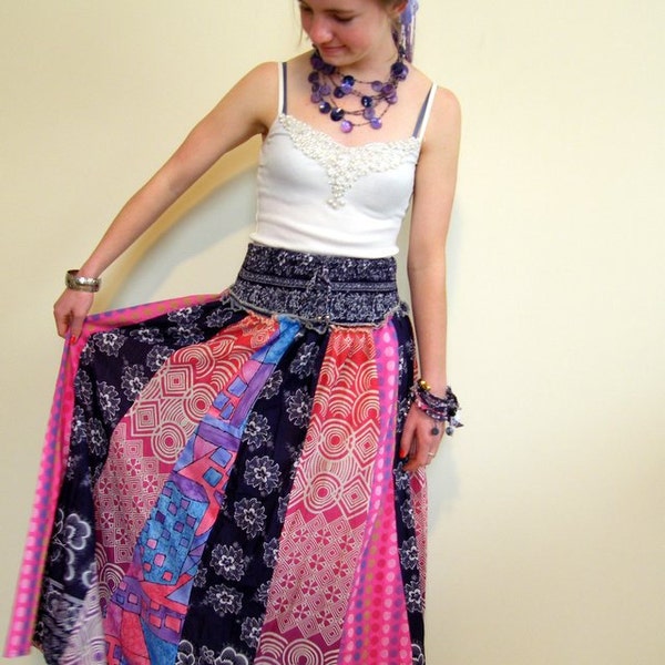 Upcycled Maxi Skirt Hippie Skirt Long Boho Skirt Festival Eco Friendly Reconstructed Recycled Gypsy Boho Style Small to Medium Size