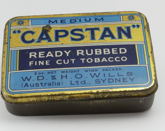 Vintage Tobacco Tin 1950s CAPSTAN Ready Rubbed Fine Cut Tobacco 2oz