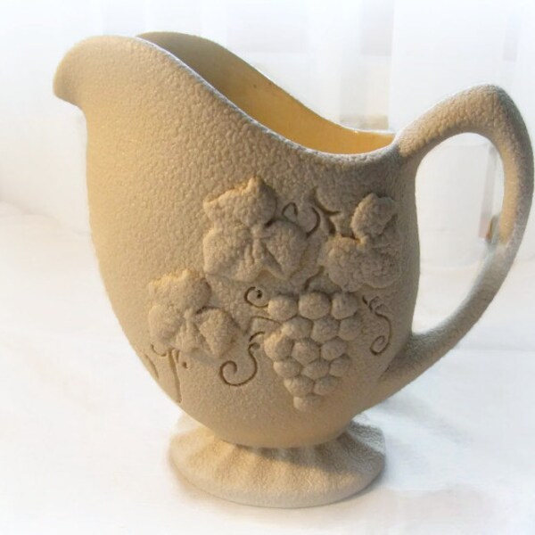 CLEARANCE Vintage Australian Pottery Vase by Henning Rathjen White Speckled Textured Finish Grapevine Design