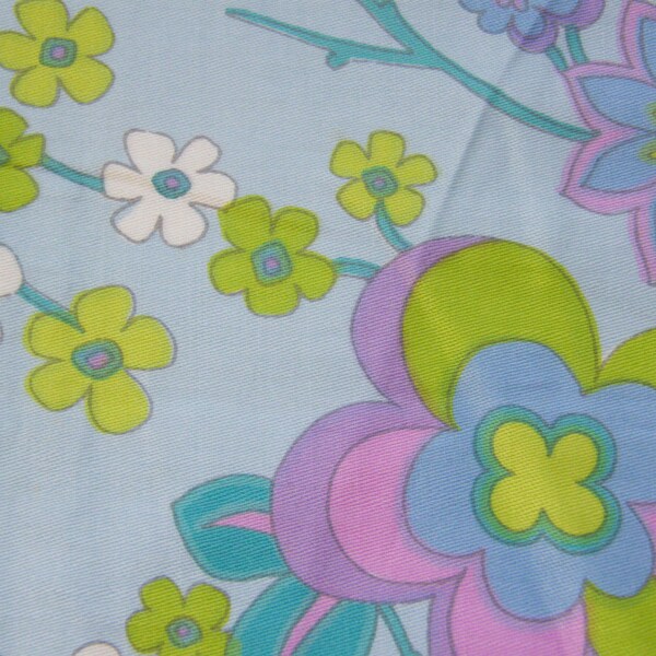 1960s Fabric Vintage Sewing Fabric Multicolored Floral Remnant From an Old Floral Dress Oh So Retro Polished Cotton