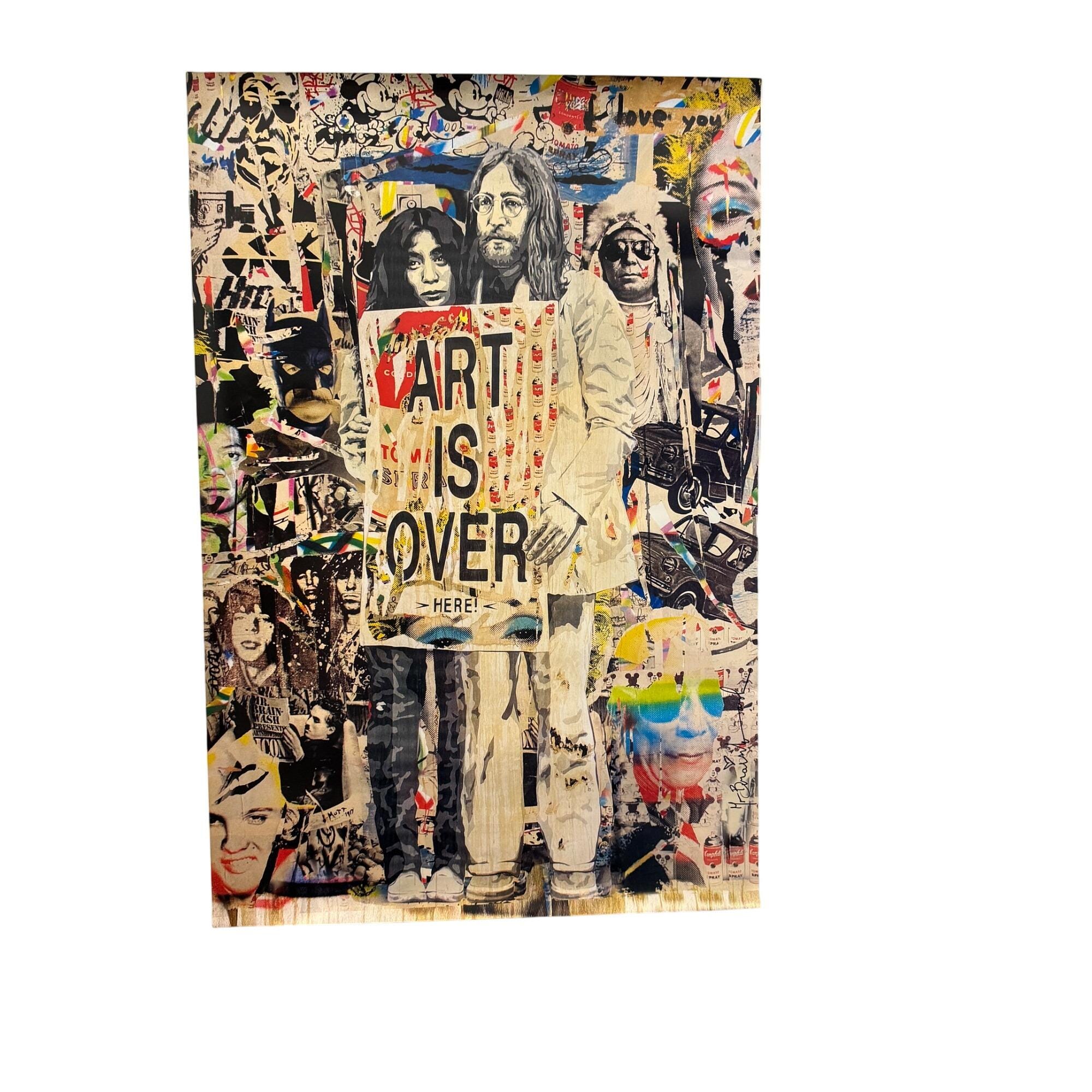 美品 ミスターブレインウォッシュ ジョンレノン オノヨーコ ポスター John Lennon Yoko Ono Art is Over Poster Collage Print Signed by Mr