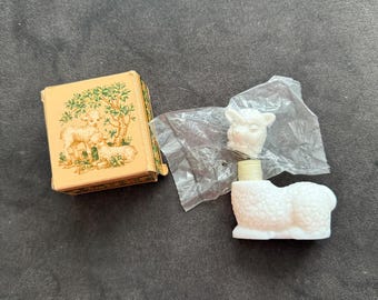 Vintage Avon Lamb-Shaped Milk Glass Perfume Bottle With Original Box