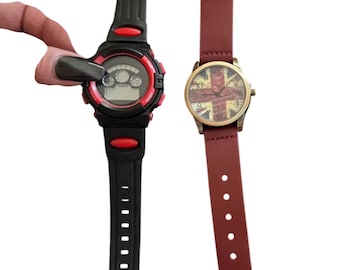 Conjunto de 2 relojes digitales y analógicos Claires con diseño Union Jack y fondo de acero inoxidable estilo deportivo negro/rojo