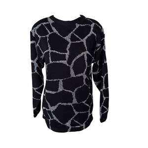 Suéter vintage Milano de los años 80 con estampado abstracto en negro y plata