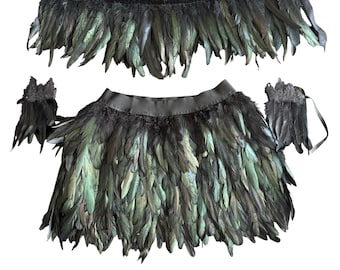 Disfraz de falda y chal de plumas negras para festival, talla XL