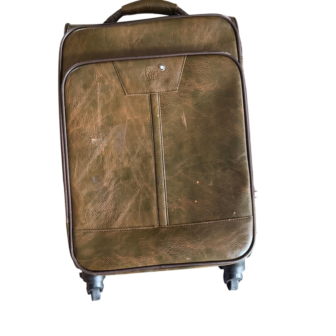 Montblanc Vintage Brown Leather Rolling Carryon Luggage Suitcase