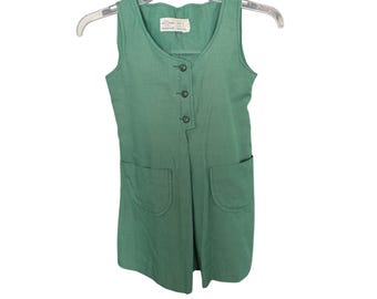 Vintage Girl Scouts Green Polyester Cotton Uniform Dress With Button Front & Pockets