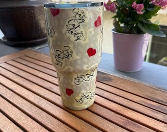 Vaso térmico de acero inoxidable con estampado de corazones de Crazy Cat Lady