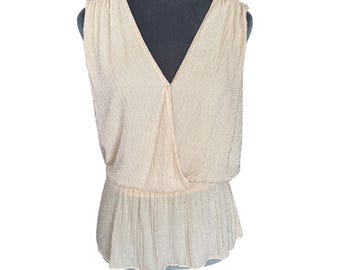 Chemisier perlé sans manches à col en V par Parker - Beige taille M