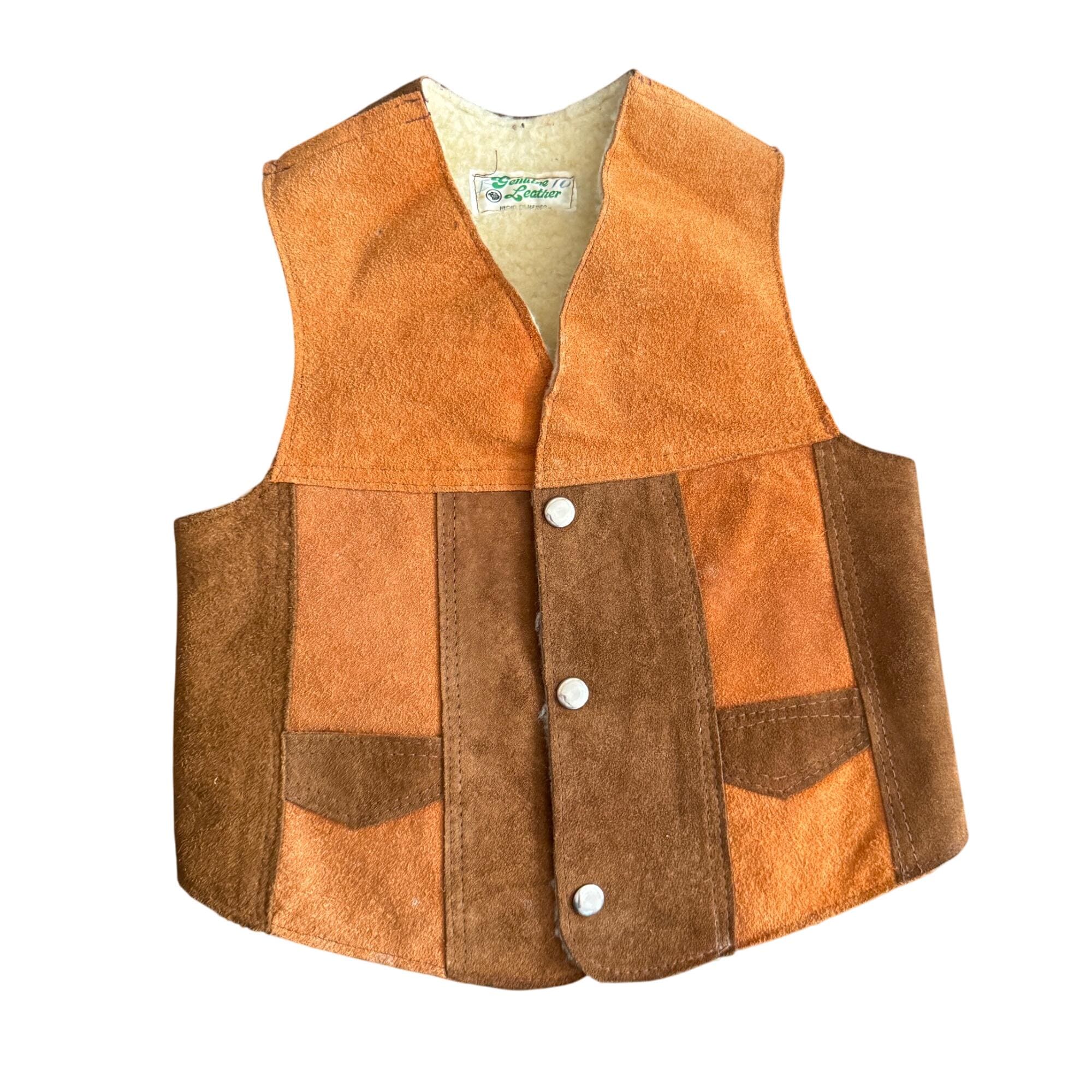 Vintage Genuine Leather Shearling Lined Vest Hecho En Mexico Size