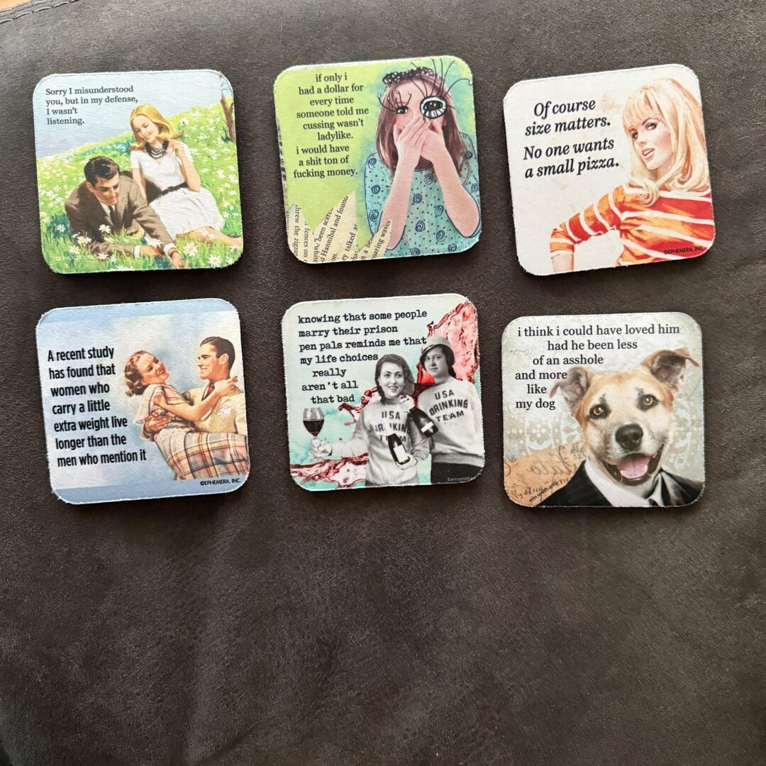 Humorous Be Inspired Set of 6 Funny Retro-inspired Drink Coasters With Humorous Quotes - Etsy