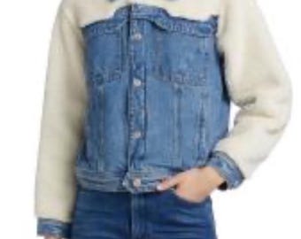 Veste en jean sherpa Mother Superior pour femmes, taille 8, longue taupe fabriquée aux États-Unis, Tory Blues