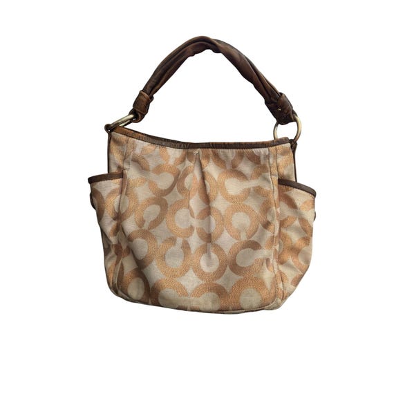 Coach Op Art Signature Hobo Shoulder Bag With Leather Trim in Rose Gold