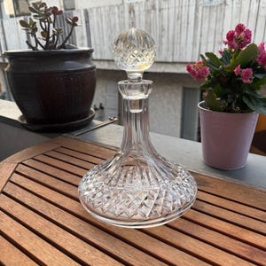 Vintage Clear Crystal Glass Decanter With Diamond Cut Design & Stopper