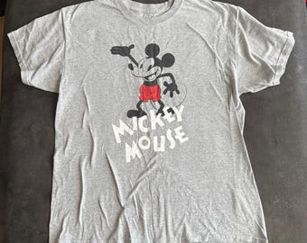 Vintage Disney Gray Mickey Mouse Graphic T-Shirt Short Sleeve Cotton Blend Unisex