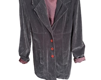 Vintage Oboe Gray Velvet Blazer Jacket W/ Red Buttons Medium USA Made