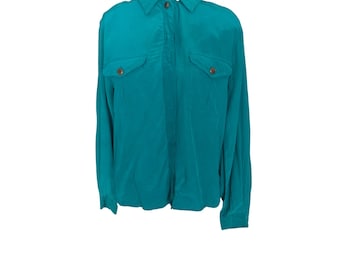 Sk & Company Teal Silk Button-Up Shirt Size 12