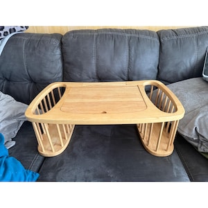 Vintage Adjustable Wooden Bed Tray With Foldable Stand & Side Storage For Books Or Devices