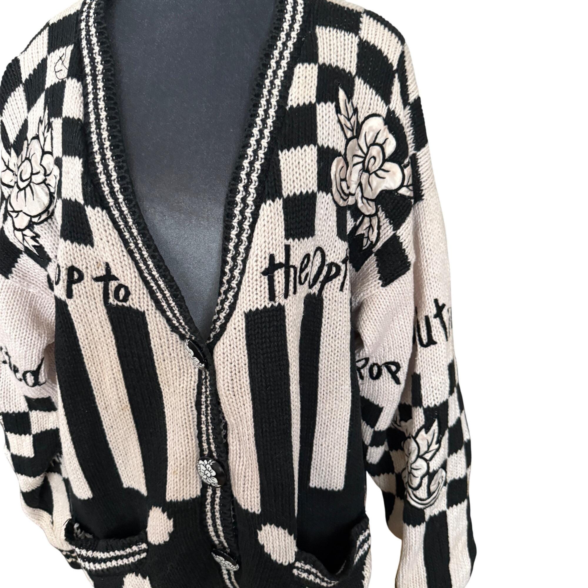No! Jeans Pop Revolution Black & White Graphic Checkered Cardigan