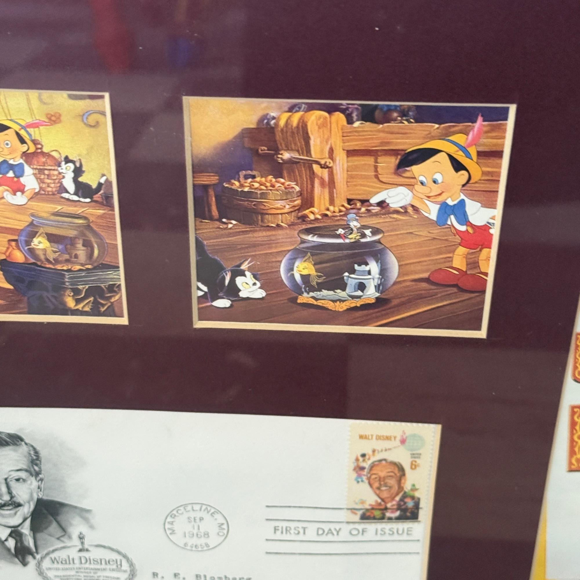 Walt Disneys Pinocchio Framed Memorabilia With First Day of Issue