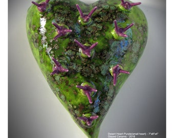 Desert Hearts - Handmade 7" X 8" X 3"  Ceramic Heart Wall Hanging - by Lisa(LaLa) Agababian
