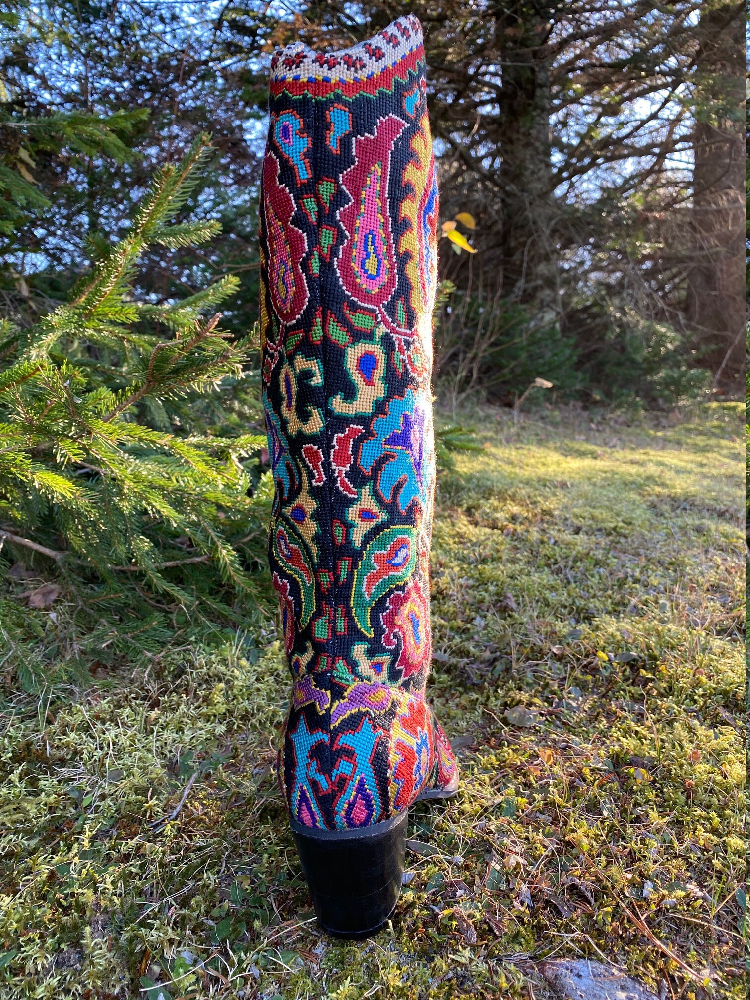 Cowgirl Boots- Size 38(US 8) Silk Petit Point Tall Boot
