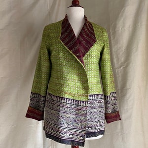 Silk Kantha Stitched Jacket Small Reversible Repurposed Silk Sari textile Ethnic Art Jacket One of a Kind