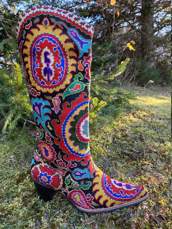 Cowgirl Boots- Size 38(US 8) Silk Petit Point Tall Boot Cowgirl Boots- Size 38(US 8) Silk Petit Point Tall Boot