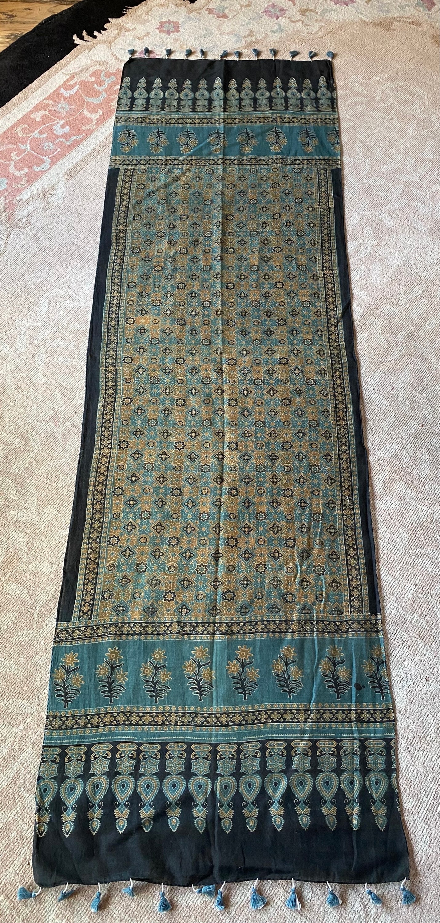 Green - Ajrakh Block Print Modal Silk Brooch Scarf 33