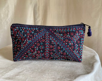 Rabari Clutch Wallet Zip Top Hand Embroidered Mini Mirrors Handbag Organizer Hand Flat Money Bag Ethnic India Folk Art