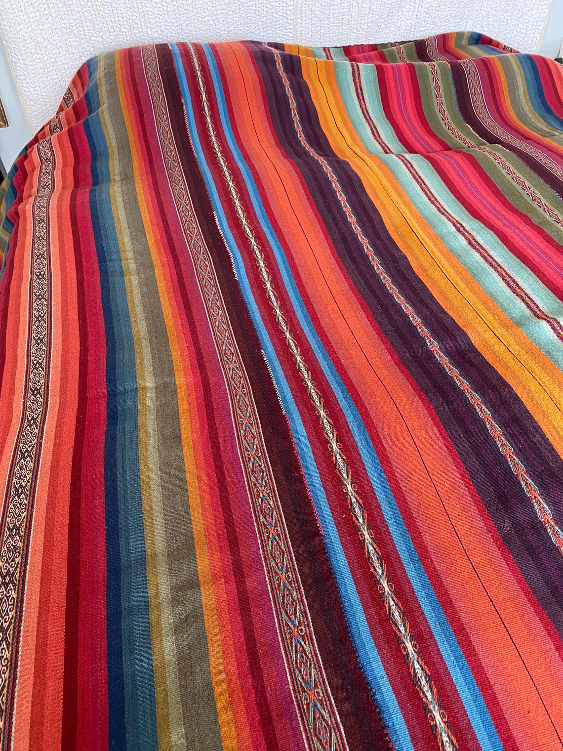 Peruvian Queen/King Blanket Hand Woven Stripe Blanket Rainbow Etsy