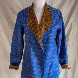 Silk Kantha Stitched Jacket Small Reversible Repurposed Silk Sari textile Ethnic Art Jacket One of a Kind