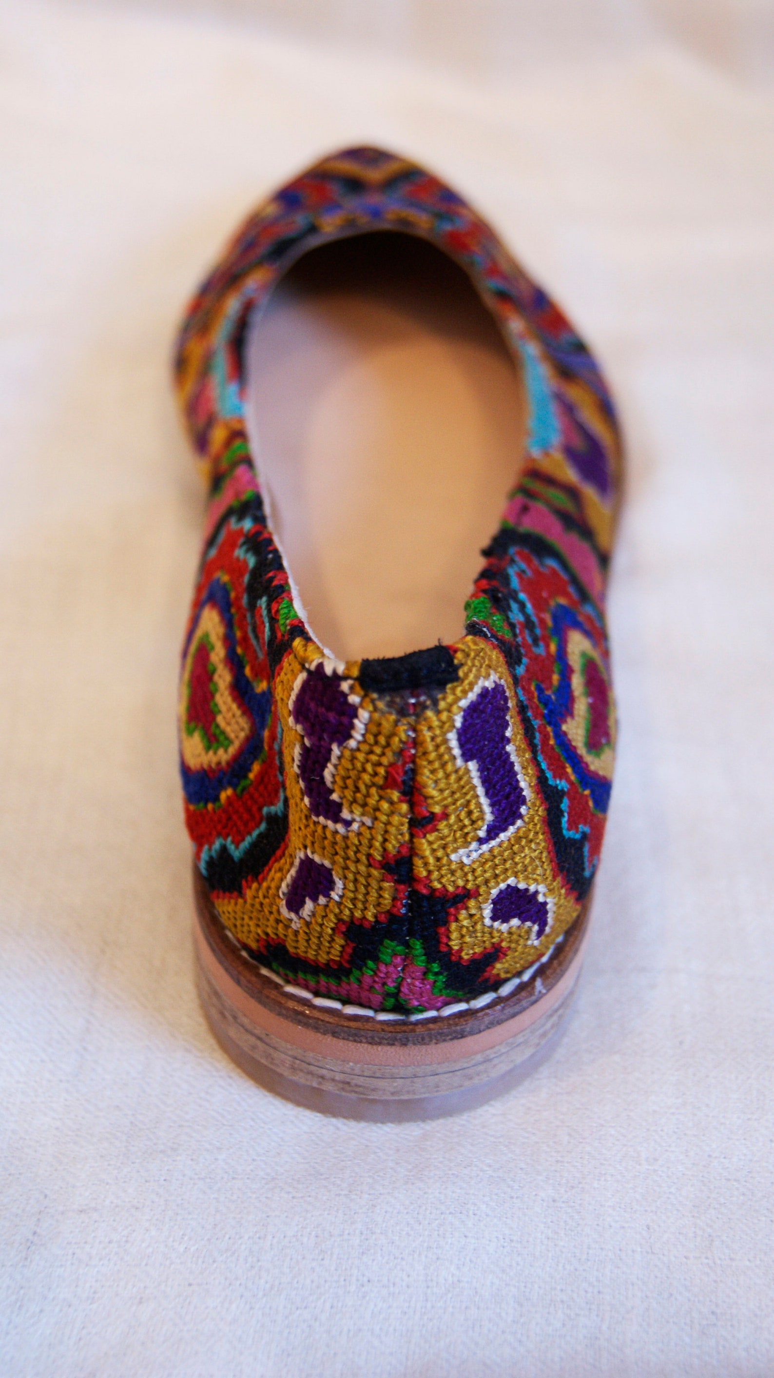 embroidered ballet flats- size 40 (us 9.5) silk petit point uzbekistan boho festival needlepoint ethnic tribal folk suzani flora