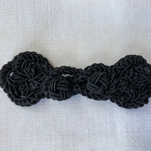 Black Braid Frog 3.25” length Medium size French Made for Jacket,  Cape, Garment Closure or Decorative Black Closure