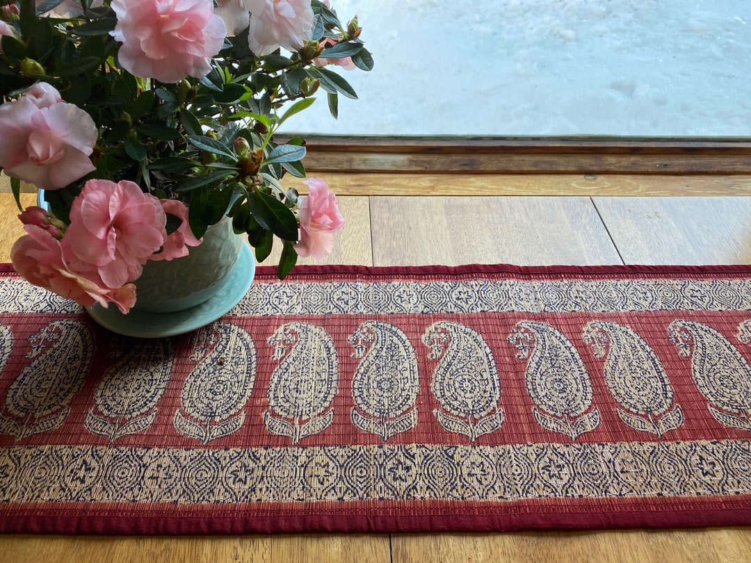 Red - Natural Bamboo Bagh Block Printed Dining Table Runner 03