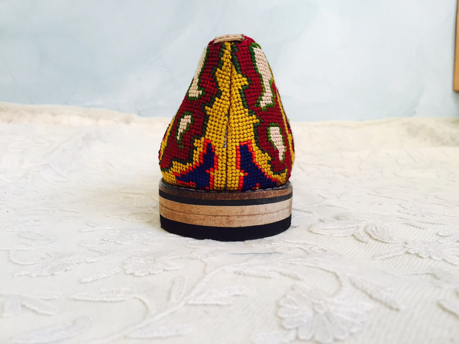 embroidered ballet flats- size 40 (us 9.5) silk petit point uzbekistan boho festival needlepoint ethnic tribal folk suzani flora