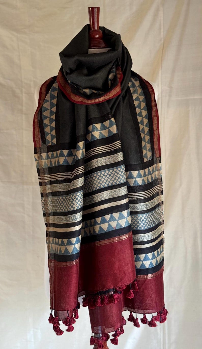 Ajrakh Hand Block Printed and Soof Hand Embroidered Quilted Sling Bag