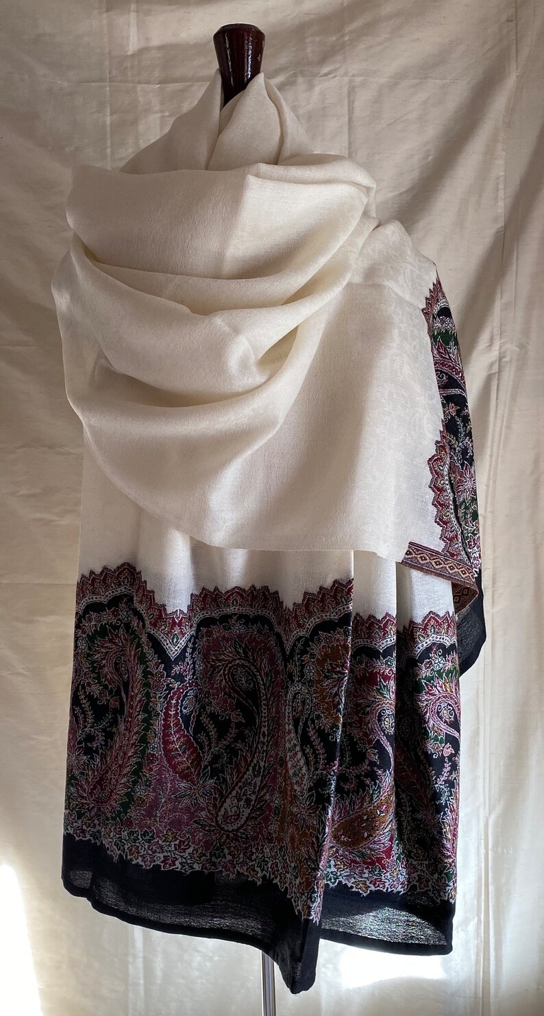Silk Wool Shawl, Natural Paisley