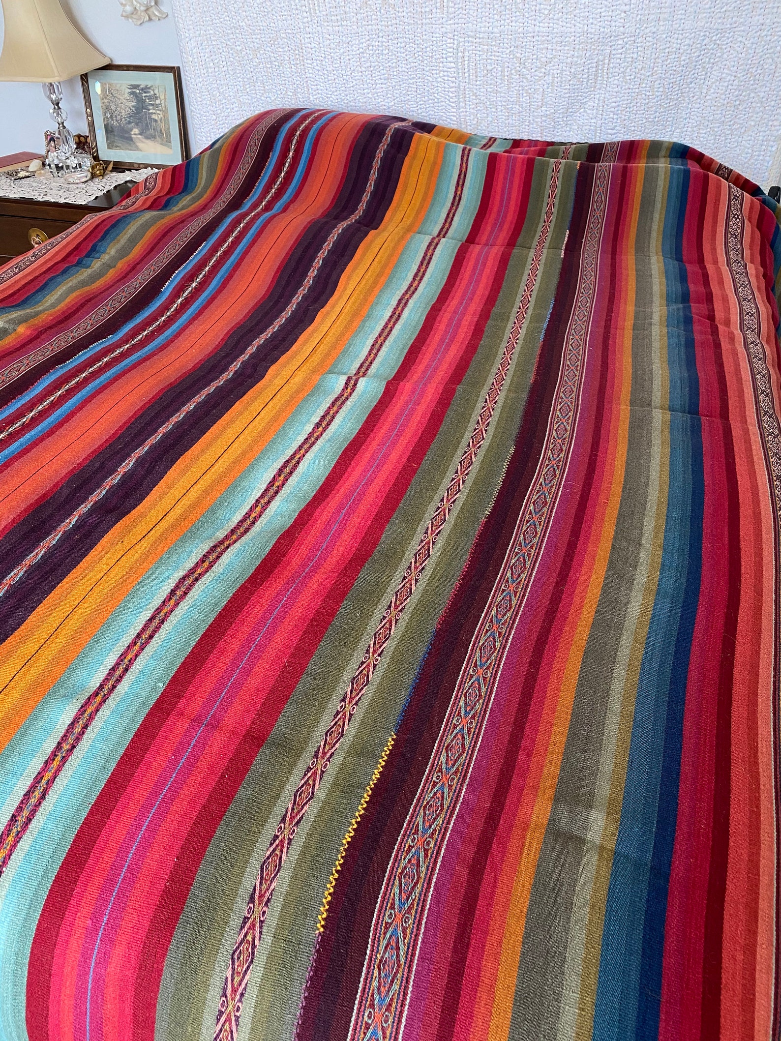 Peruvian Queen/King Blanket Hand Woven Stripe Blanket Rainbow Etsy