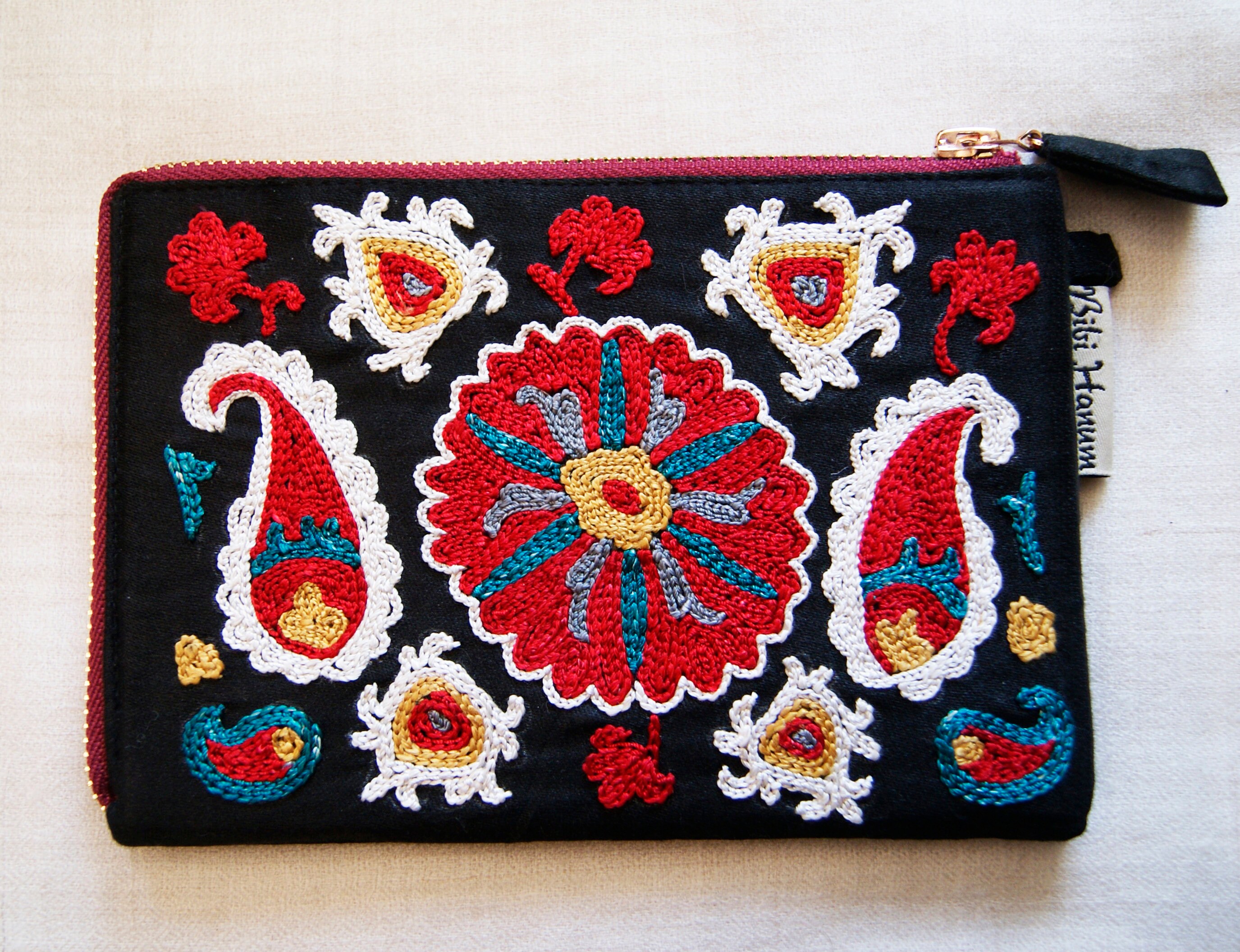 Black Hand Embroidered Wallet Credit Card Holder Suzani Ikat Etsy UK