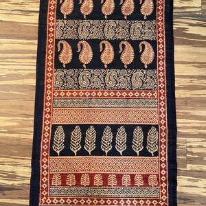 Black - Natural Bamboo Bagh Block Printed Dining Table Runner 04